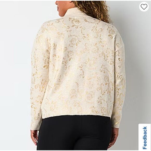 NWT LIZ CLAIBORNE Women’s Plus Sweater 3X Mock Neck Gold Scroll Pullover LS NEW - Picture 2 of 16